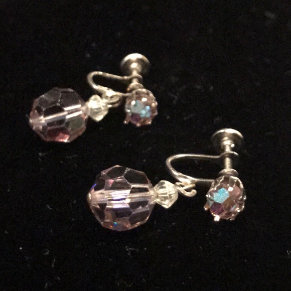 Vintage iridescent drop earrings screw-on clips - Picture 6 of 6